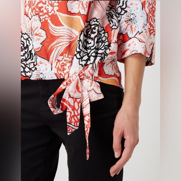 Christian Berg Woman Blouse M Floral Tie Side Pure Linen Multicolor - Picture 7 of 11